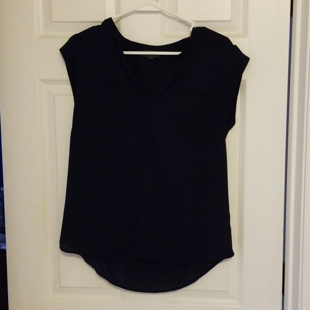 Navy cap sleeve sheer (not see through) top